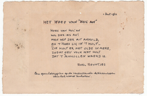 Gedicht Roel Reijntjes 't Hoes van Hol-An, Aalden, Pannenkoekboerderij